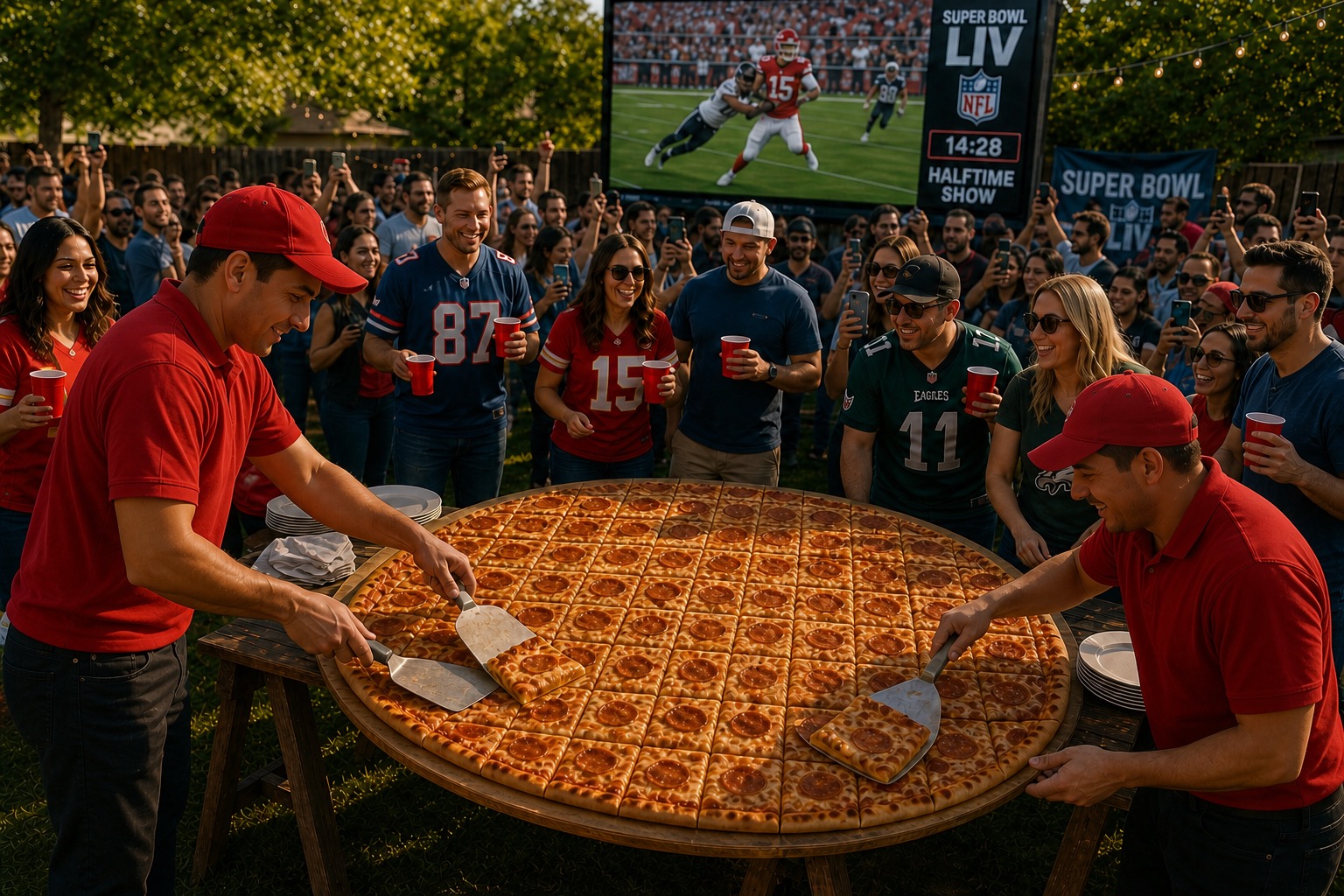 How big is Bigza? Size comparisons showing the 5-foot pizza next to a banana, an adult, a car and more — 4 of 5